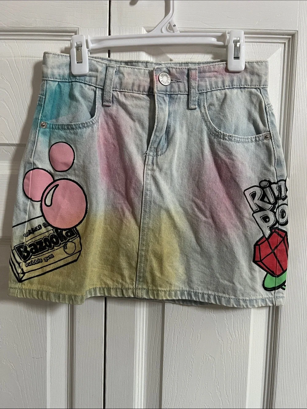 Justice Pastel Tie-Dye Mini Skirt with Bubblegum and Gem Graphics